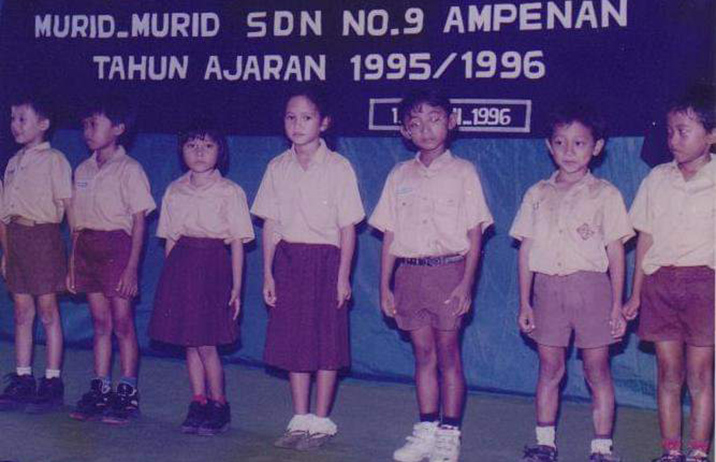 Sarah (4th from left) at school in Mataram