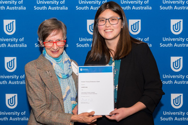 Gayle Cowan with Juhee Han, recipient of the Cowan Young Endeavour Grant
