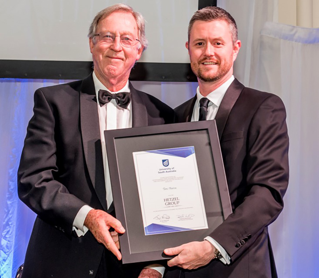 Tom Pearce with UniSA Vice Chancellor and Presiden