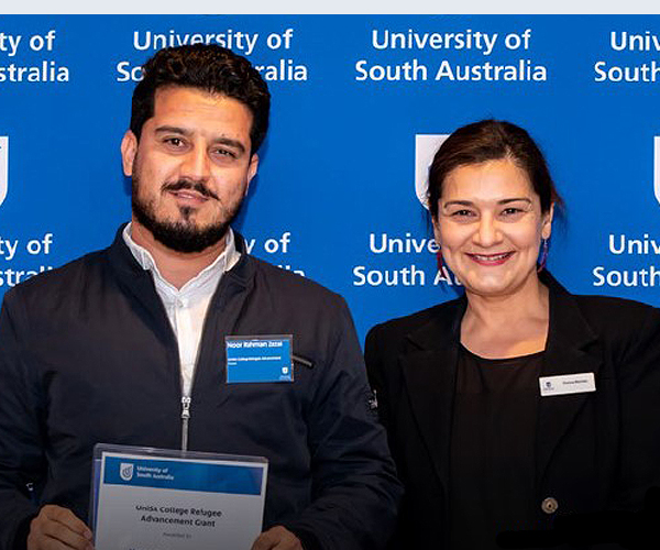 Previous Grant recipient Noor Rahman Zarai with UniSA Advancement staff member and donor Donna Montes