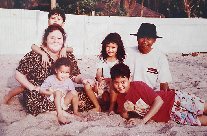 Sarah and her family in Senggigi